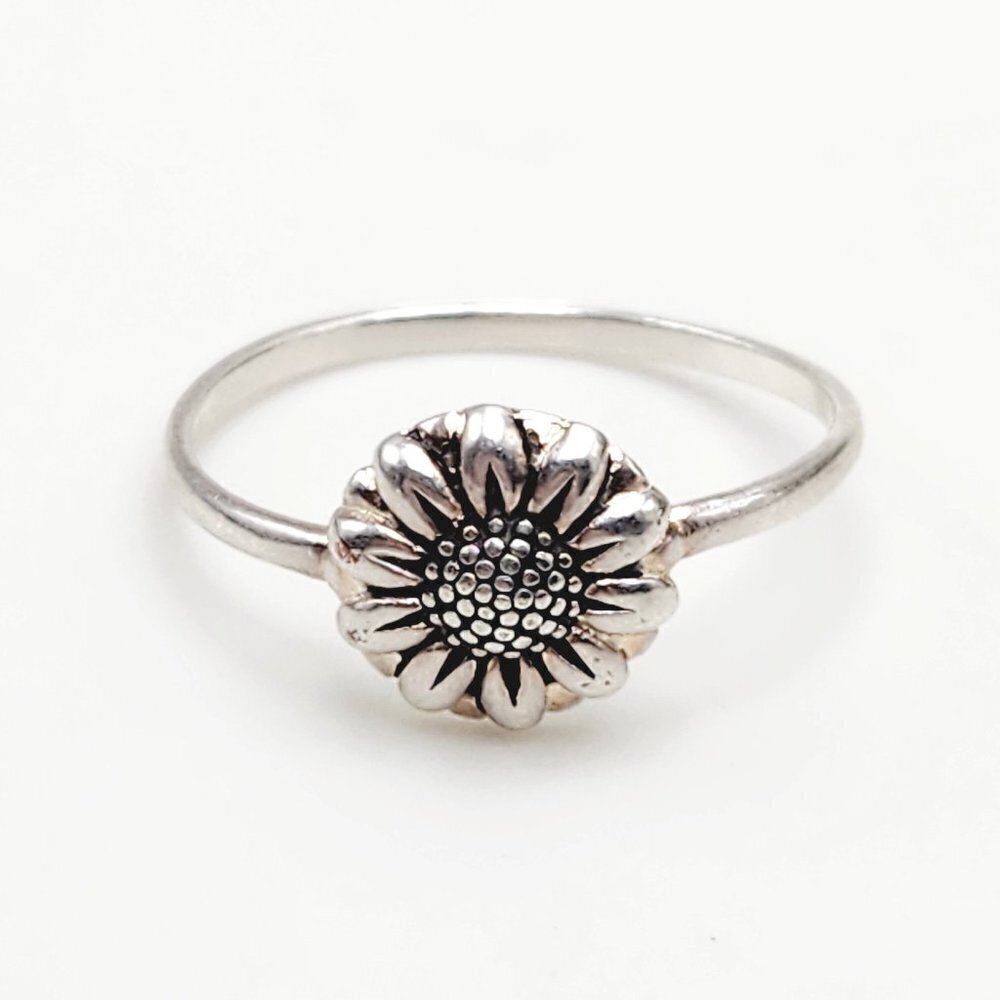 Primrose Sunflower Floral Flower 925 Sterling Silver Boho Band Ring Sz. 9